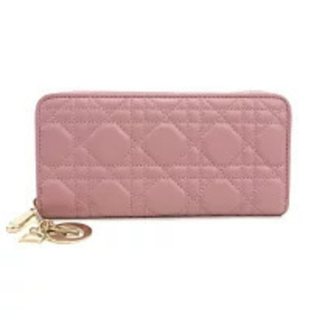 Christian Dior Long Wallet Round Zipper Lady Voyageur Pink